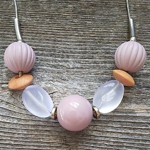 Pink Beaded Silver Rope Chain Necklace